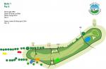 Bahn 1 - Par 5: Herren gelb 459m - Damen & Herren rot 369m - Damen orange 281m - Hcp. 6 - Damen, Herren & Kinder grün 224m - Hcp. 14